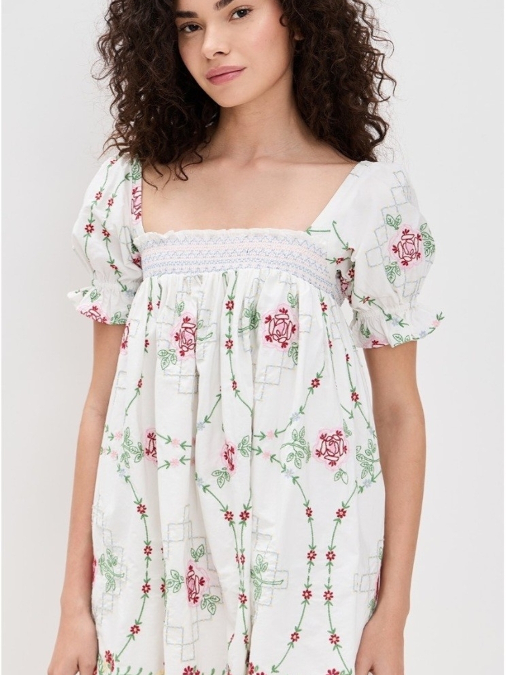 NWT Damson Madder Lulu Rose Embroidered Mini Dress White Sz 6 Cottagecore
